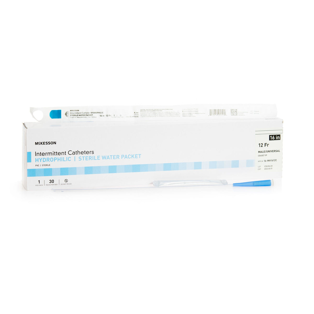 Urethral Catheter McKesson Coude Tip Hydrophilic Coated PVC 12 Fr. 16 Inch Length (Case)