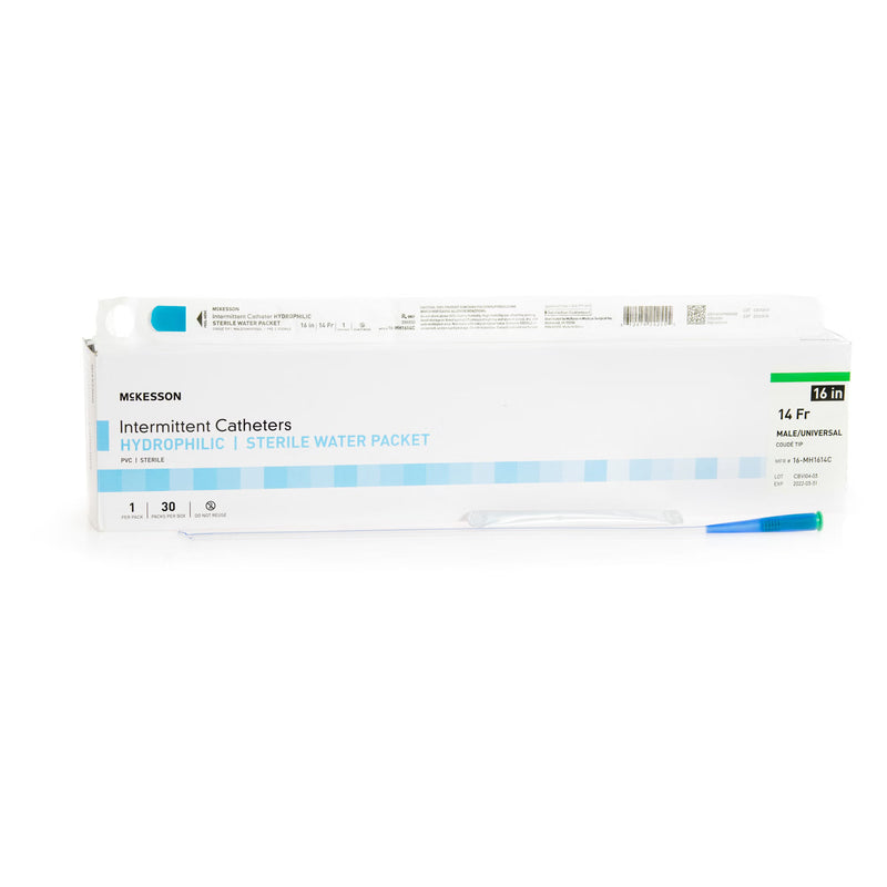 Urethral Catheter McKesson Coude Tip Hydrophilic Coated PVC 14 Fr. 16 Inch Length (Case)
