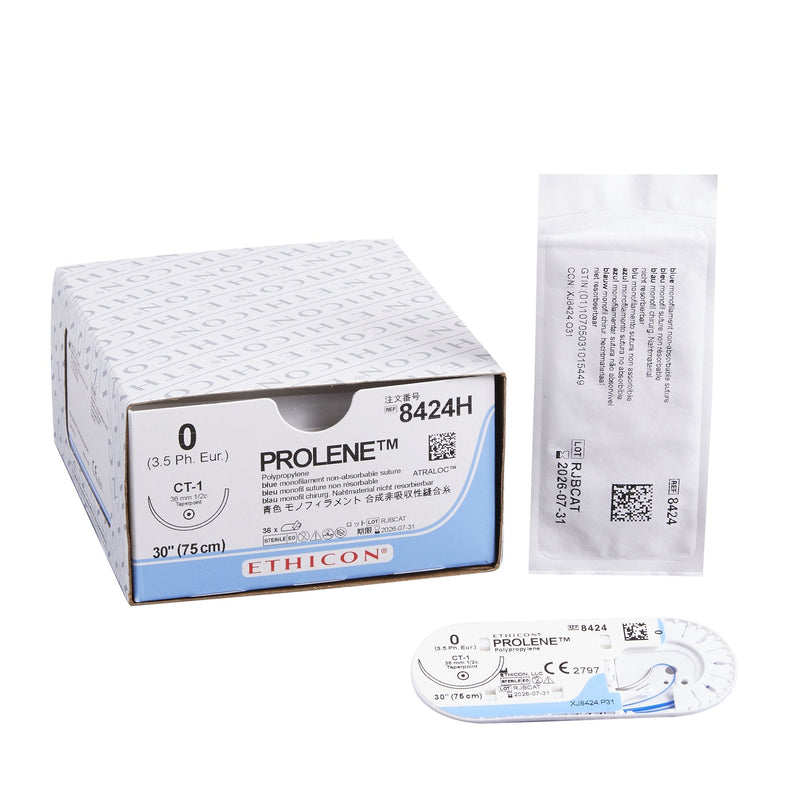 Nonabsorbable Suture with Needle Prolene Polypropylene CT-1 1/2 Circle Taper Point Needle Size 0 Monofilament 
