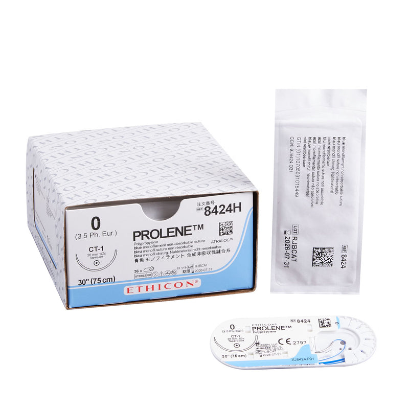 Nonabsorbable Suture with Needle Prolene Polypropylene CT-1 1/2 Circle Taper Point Needle Size 0 Monofilament (Box of 36)