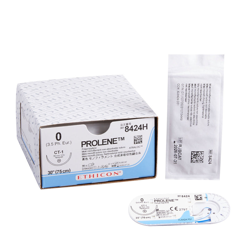 Nonabsorbable Suture with Needle Prolene Polypropylene CT-1 1/2 Circle Taper Point Needle Size 0 Monofilament (Box of 36)