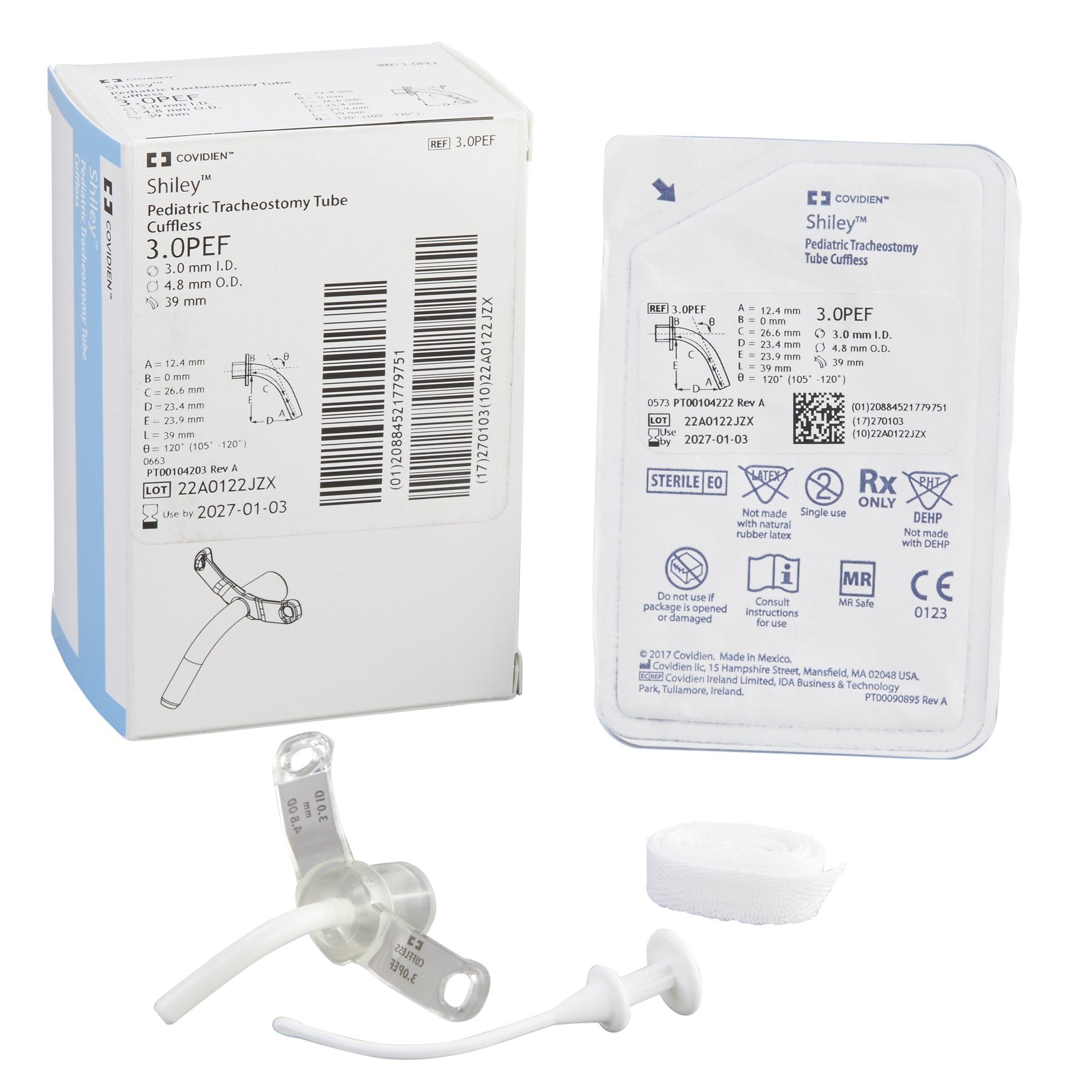 Uncuffed Tracheostomy Tube Shiley Size 3.0 Pediatric 