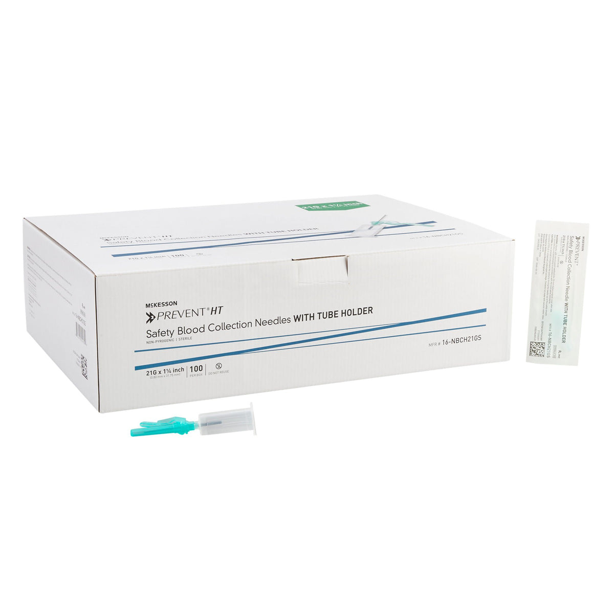 McKesson Prevent HT Blood Collection Needle with Holder 21 Gauge 1-1/4 Inch Needle Length Safety Needle Without Tubing Sterile (Case)
