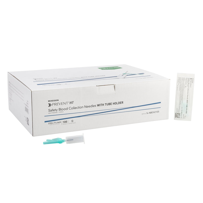 McKesson Prevent HT Blood Collection Needle with Holder 21 Gauge 1-1/4 Inch Needle Length Safety Needle Without Tubing Sterile 