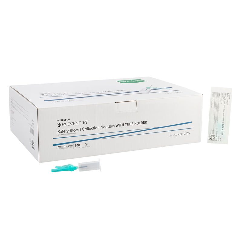 McKesson Prevent HT Blood Collection Needle with Holder 21 Gauge 1-1/4 Inch Needle Length Safety Needle Without Tubing Sterile