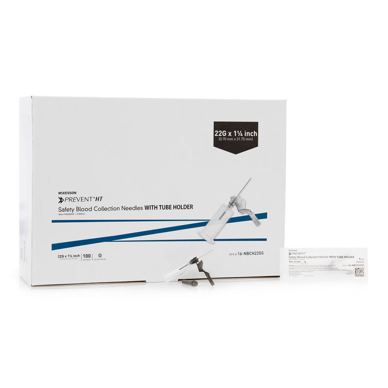 McKesson Prevent HT Blood Collection Needle with Holder 22 Gauge 1-1/4 Inch Needle Length Safety Needle Without Tubing Sterile (Case)