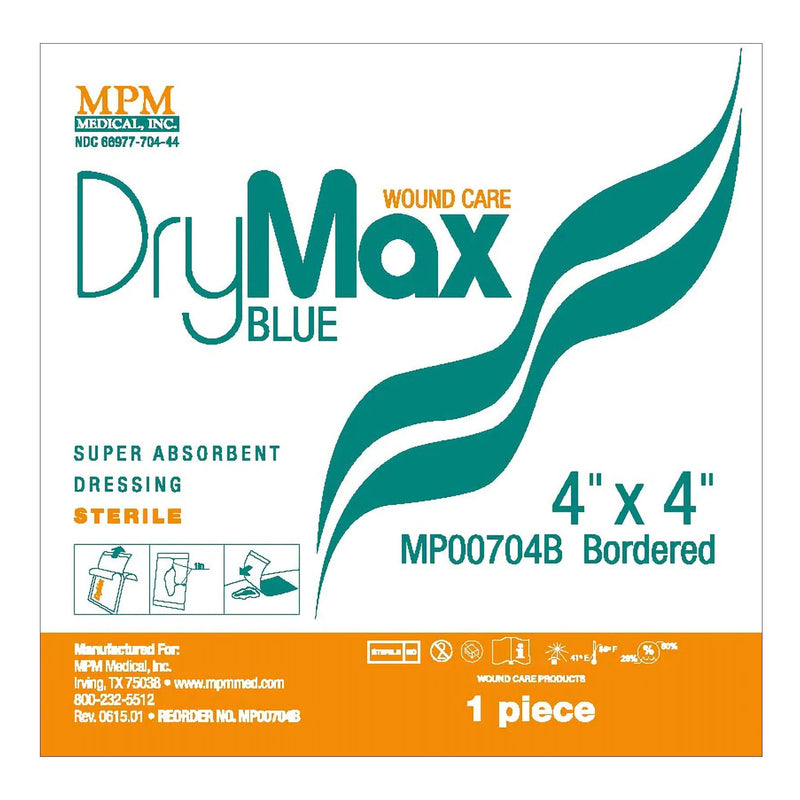 Super Absorbent Dressing DryMax Blue Adhesive 4 X 4 Inch Square (Case of 100)