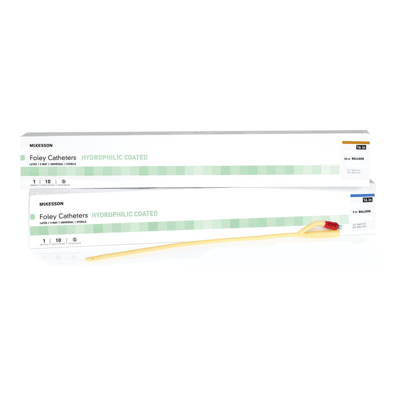 Foley Catheter McKesson 2-Way Coude Tip 30 cc Balloon 22 Fr. Hydrophilic Polymer Coated Latex (Case)
