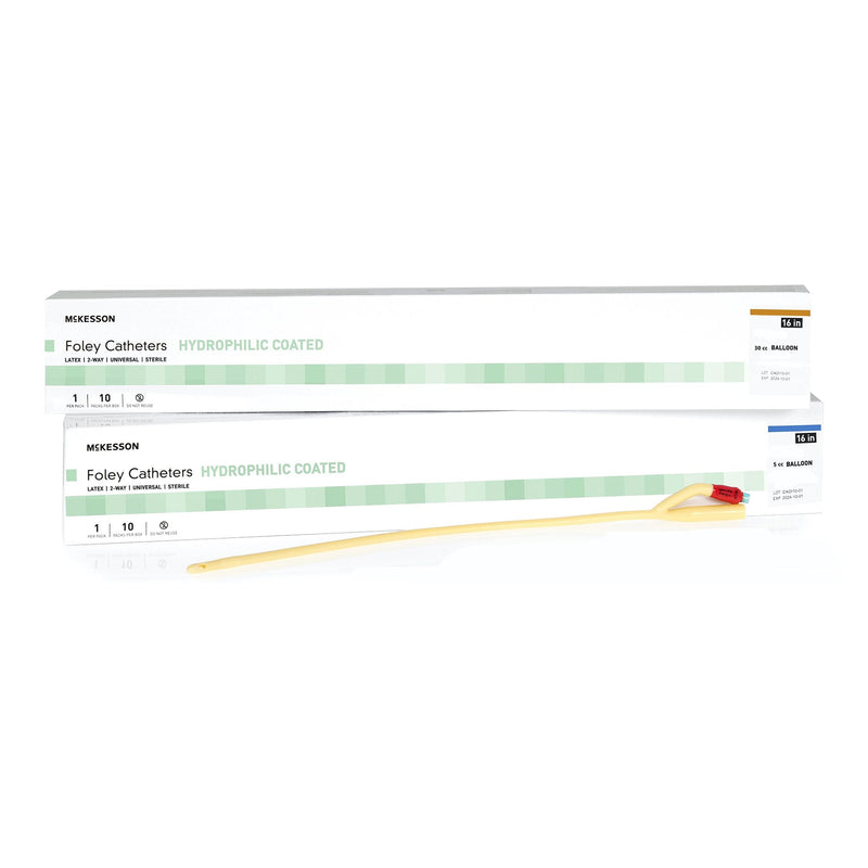 Foley Catheter McKesson 2-Way Coude Tip 30 cc Balloon 22 Fr. Hydrophilic Polymer Coated Latex 