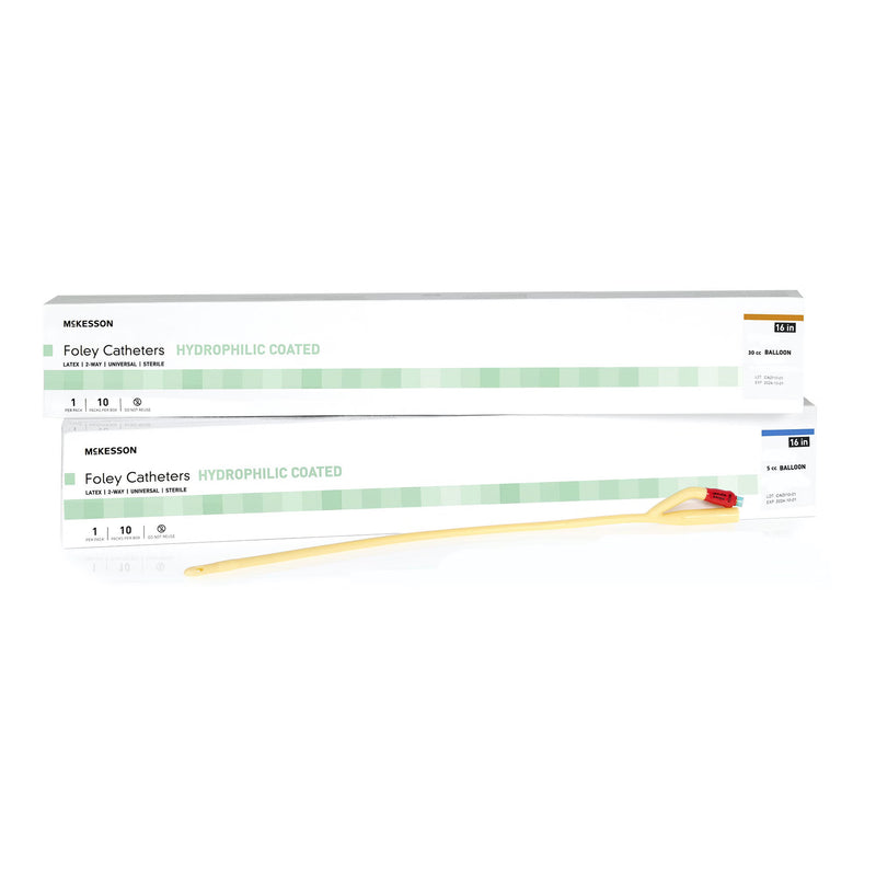 Foley Catheter McKesson 2-Way Coude Tip 5 cc Balloon 16 Fr. Hydrophilic Polymer Coated Latex (Case of 200)