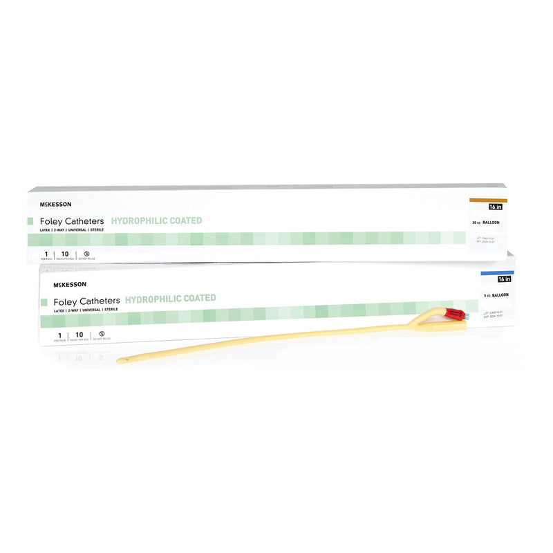 Foley Catheter McKesson 2-Way Coude Tip 5 cc Balloon 16 Fr. Hydrophilic Polymer Coated Latex (Case of 200)