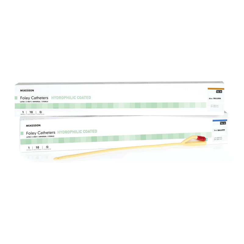Foley Catheter McKesson 2-Way Coude Tip 5 cc Balloon 18 Fr. Hydrophilic Polymer Coated Latex 
