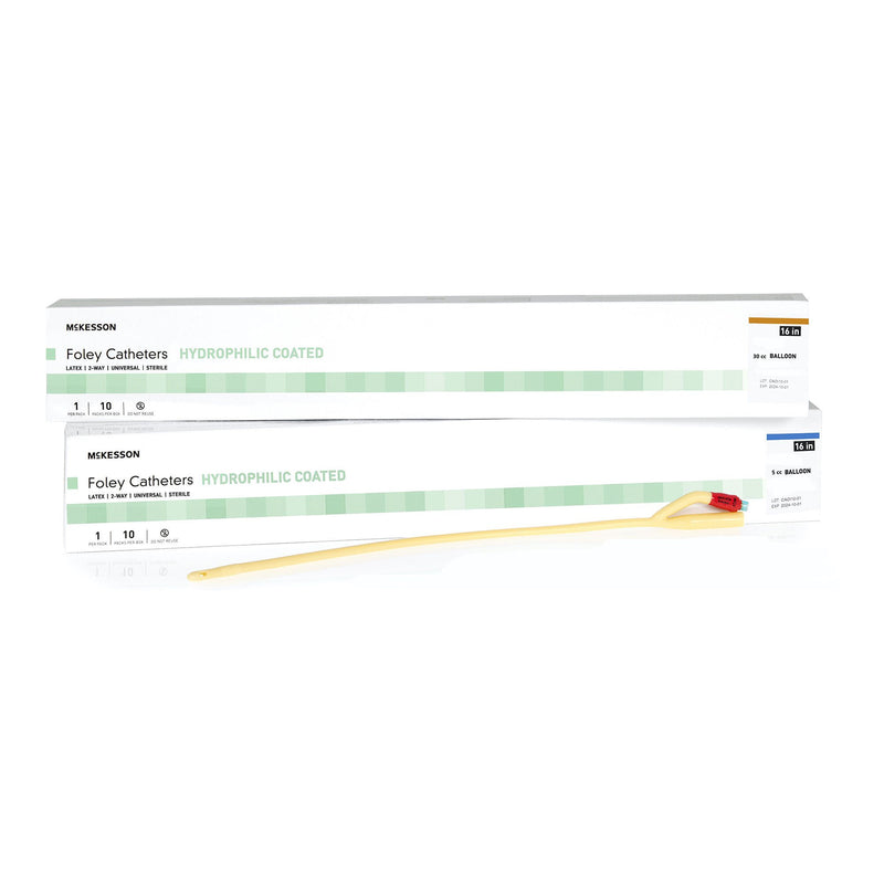 Foley Catheter McKesson 2-Way Coude Tip 5 cc Balloon 24 Fr. Hydrophilic Polymer Coated Latex (Case of 200)
