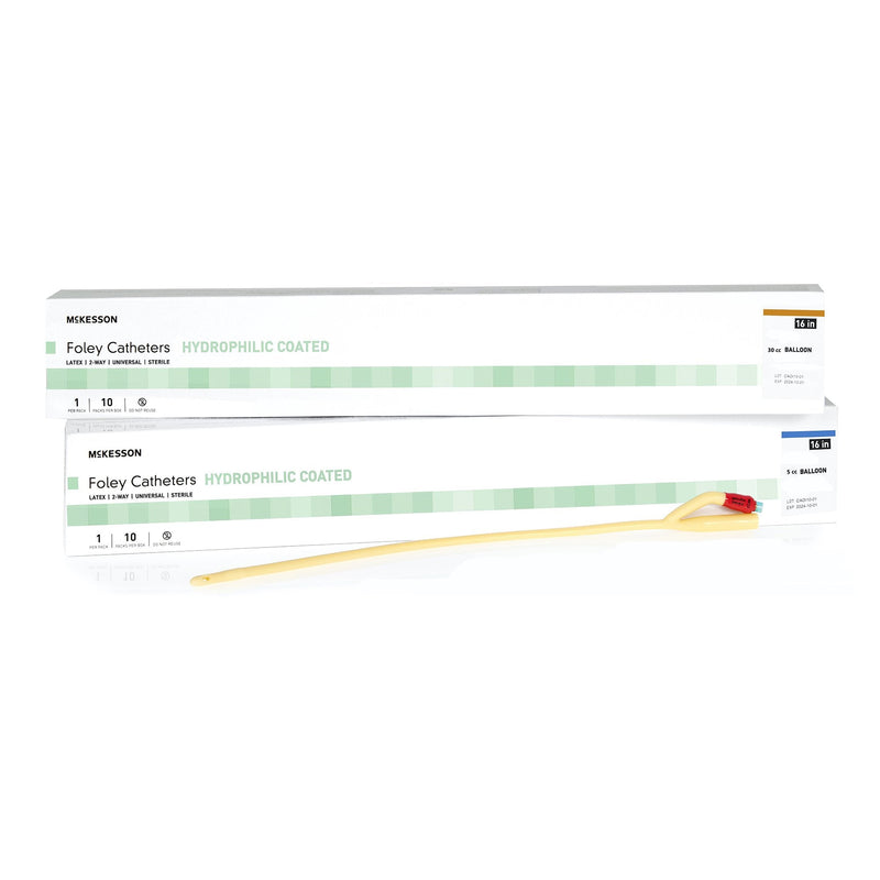 Foley Catheter McKesson 2-Way Standard Tip 30 cc Balloon 16 Fr. Hydrophilic Polymer Coated Latex 