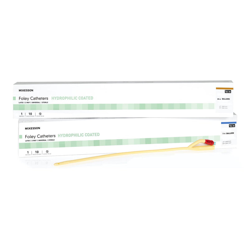 Foley Catheter McKesson 2-Way Standard Tip 30 cc Balloon 16 Fr. Hydrophilic Polymer Coated Latex 