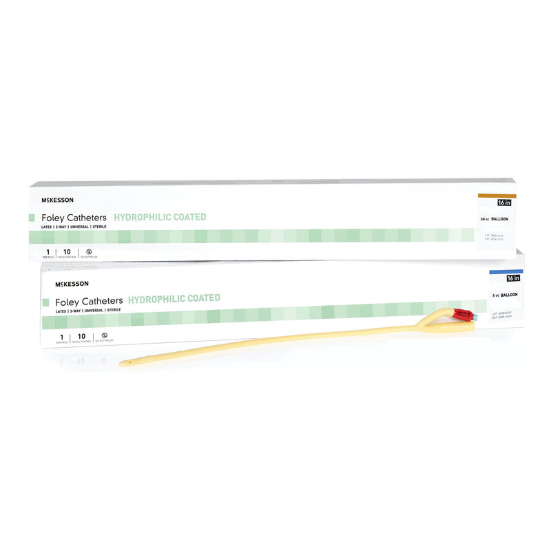 Foley Catheter McKesson 2-Way Standard Tip 30 cc Balloon 16 Fr. Hydrophilic Polymer Coated Latex (Case of 200)