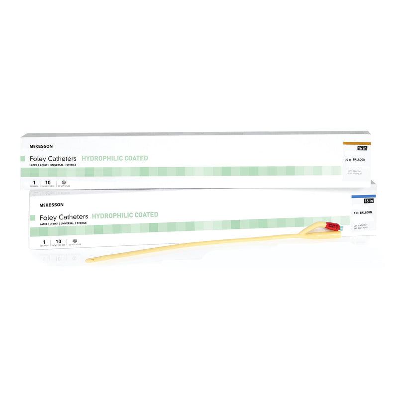 Foley Catheter McKesson 2-Way Standard Tip 30 cc Balloon 18 Fr. Hydrophilic Polymer Coated Latex (Case of 200)