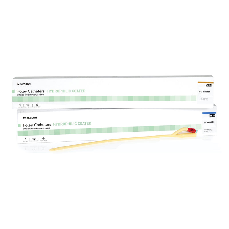 Foley Catheter McKesson 2-Way Standard Tip 30 cc Balloon 22 Fr. Hydrophilic Polymer Coated Latex