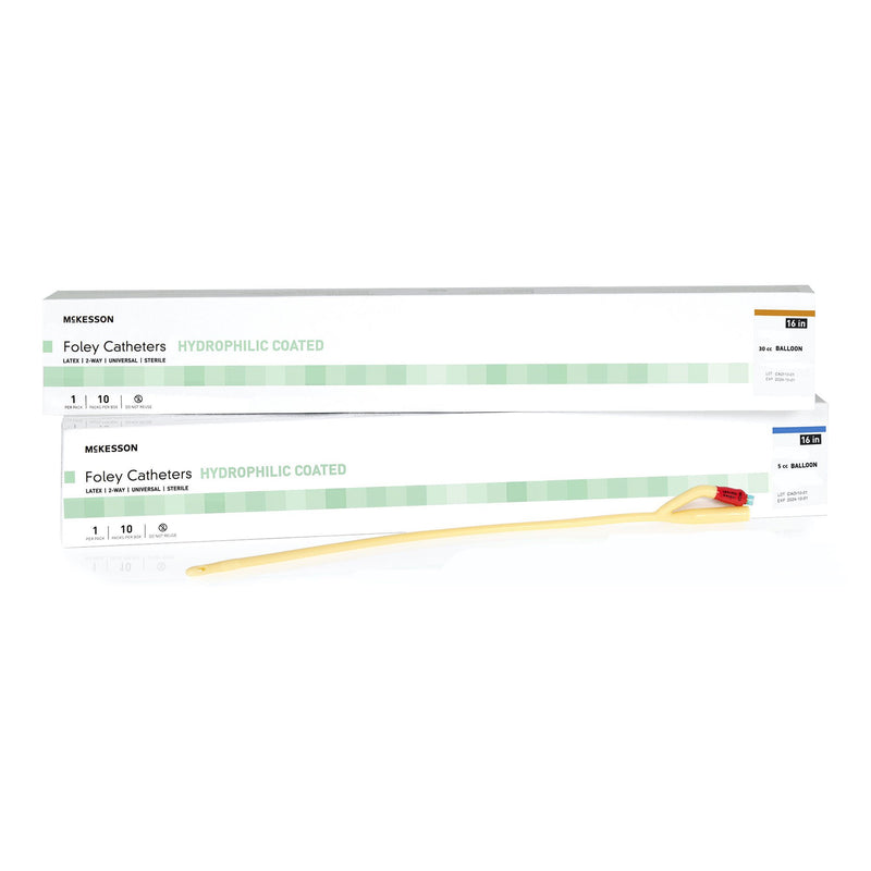 Foley Catheter McKesson 2-Way Standard Tip 30 cc Balloon 24 Fr. Hydrophilic Polymer Coated Latex (Case of 200)