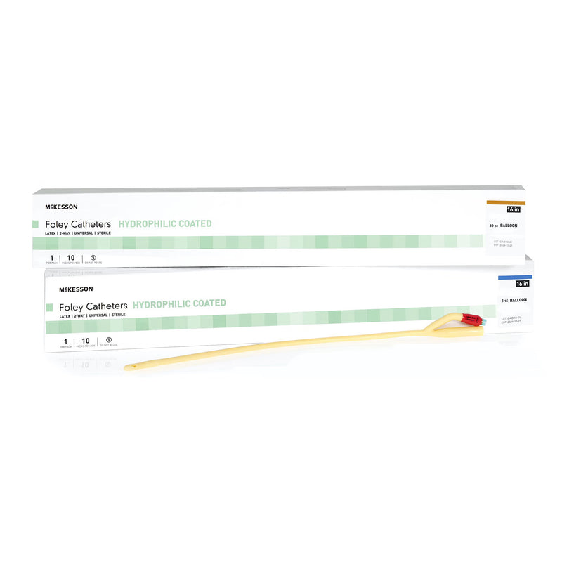 Foley Catheter McKesson 2-Way Standard Tip 5 cc Balloon 18 Fr. Hydrophilic Polymer Coated Latex (Case of 200)
