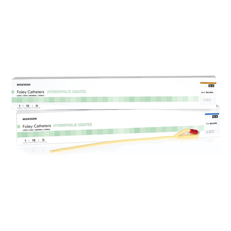 Foley Catheter McKesson 2-Way Standard Tip 5 cc Balloon 20 Fr. Hydrophilic Polymer Coated Latex 