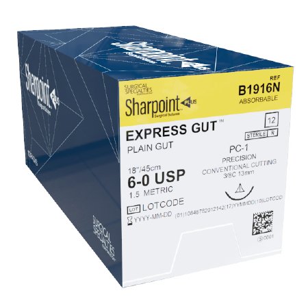 SUTURE EXPRESS GUT PLAIN 6-0UNDYED 18IN PC-1 12/BX