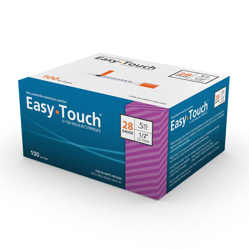 Standard Insulin Syringe with Needle EasyTouch 0.5 mL 1/2 Inch 28 Gauge NonSafety Thin Wall 