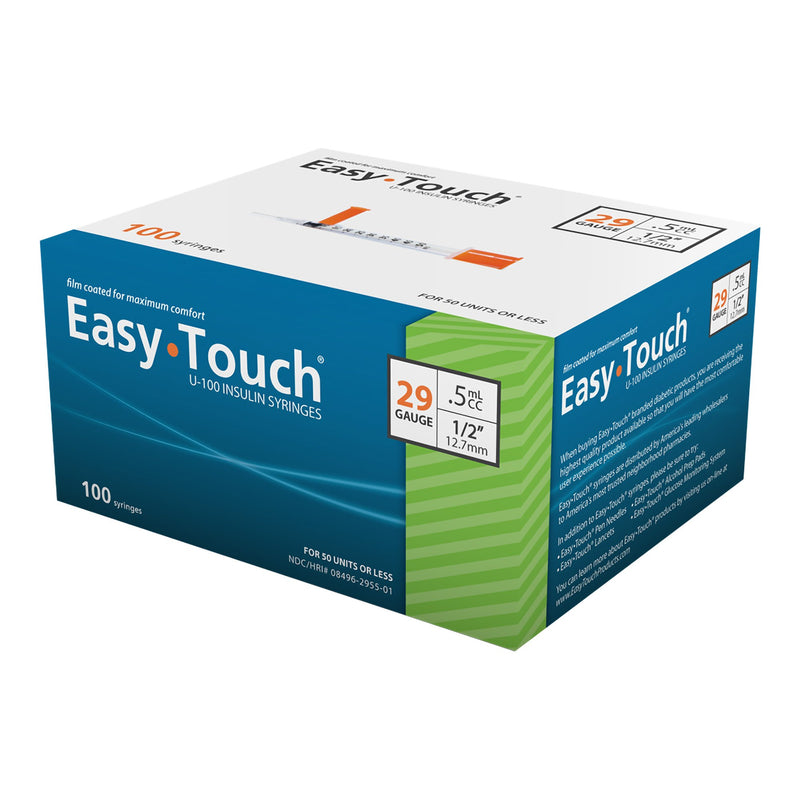 Standard Insulin Syringe with Needle EasyTouch 0.5 mL 1/2 Inch 29 Gauge NonSafety Thin Wall 