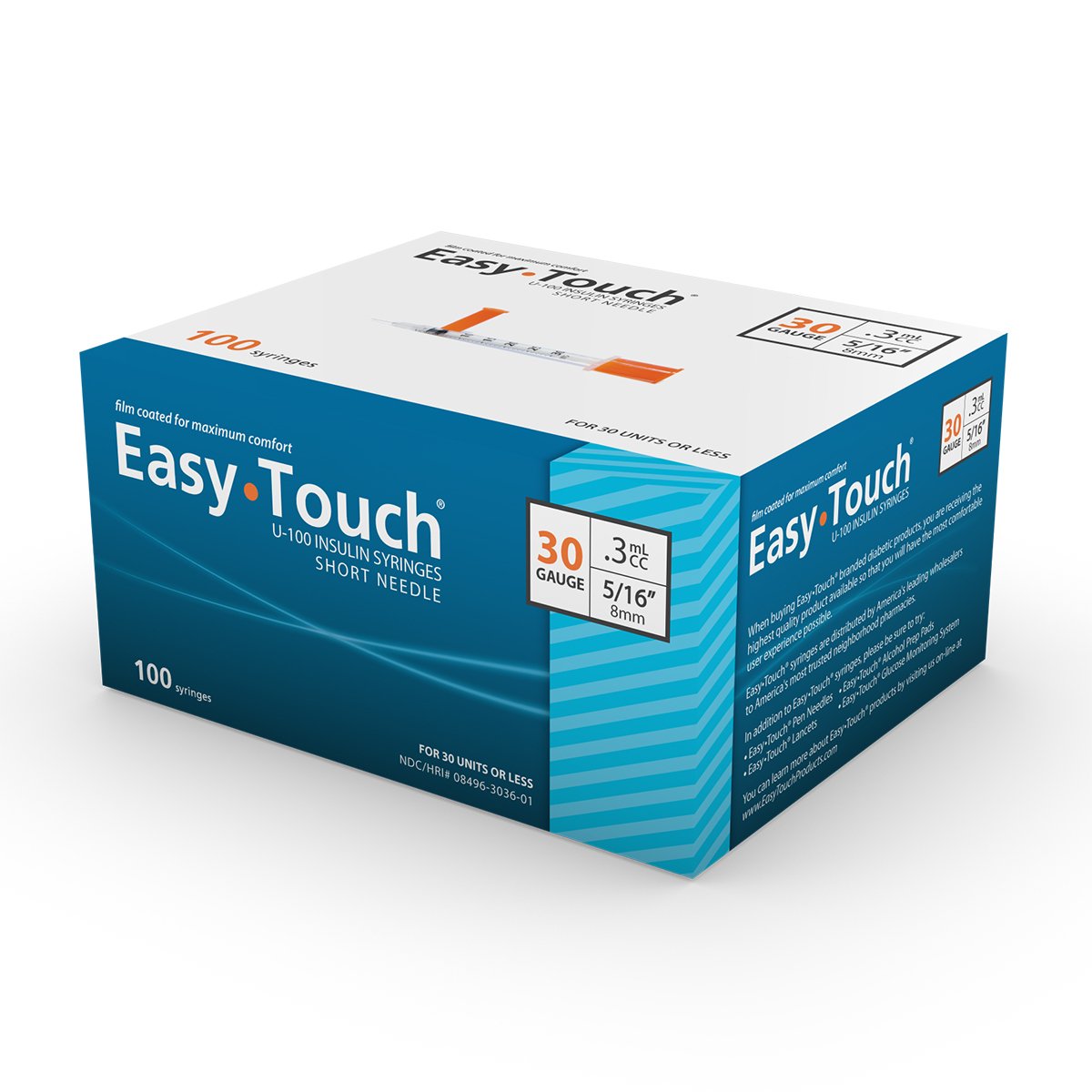 Standard Insulin Syringe with Needle EasyTouch 0.3 mL 5/16 Inch 30 Gauge NonSafety Thin Wall 