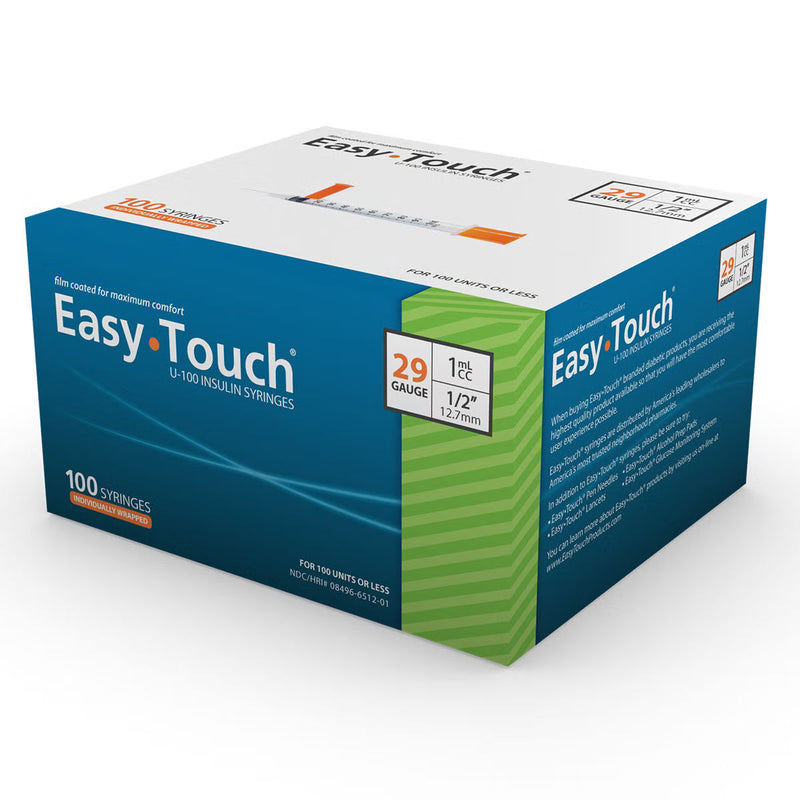 Standard Insulin Syringe with Needle EasyTouch 1 mL 1/2 Inch 29 Gauge NonSafety Thin Wall 