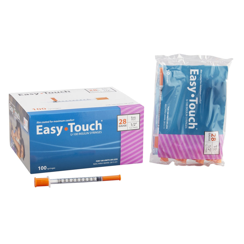Standard Insulin Syringe with Needle EasyTouch 1 mL 1/2 Inch 28 Gauge NonSafety Thin Wall 