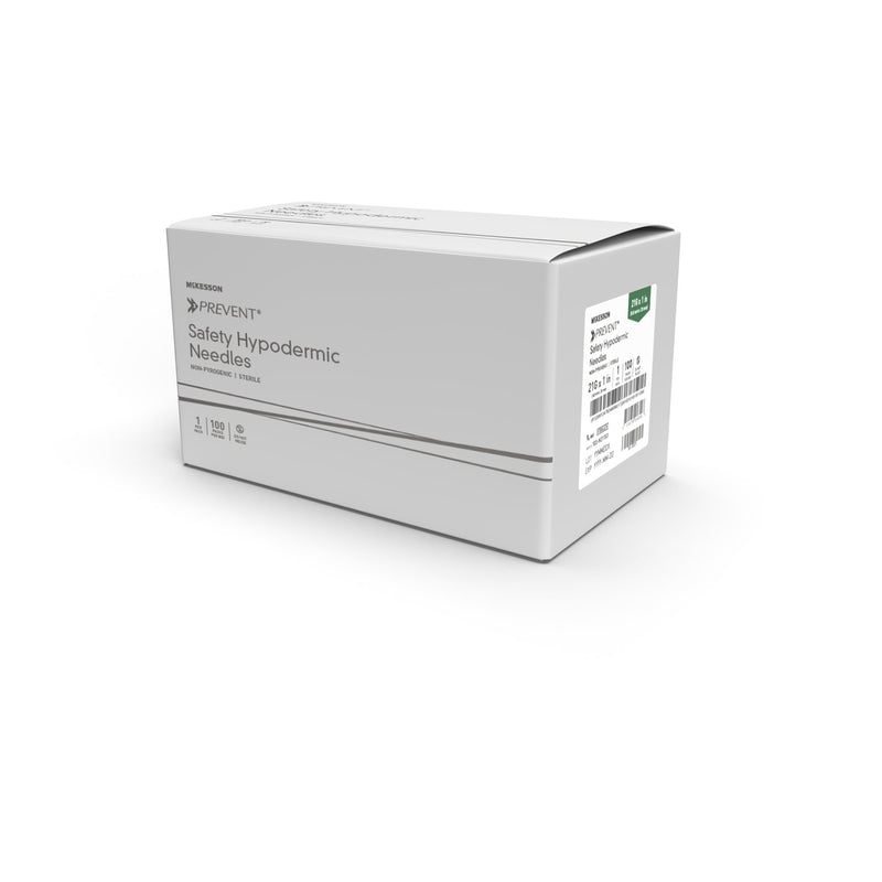Safety Hypodermic Needle McKesson Prevent 1 Inch Length 18 Gauge Thin Wall Hinged Safety Needle