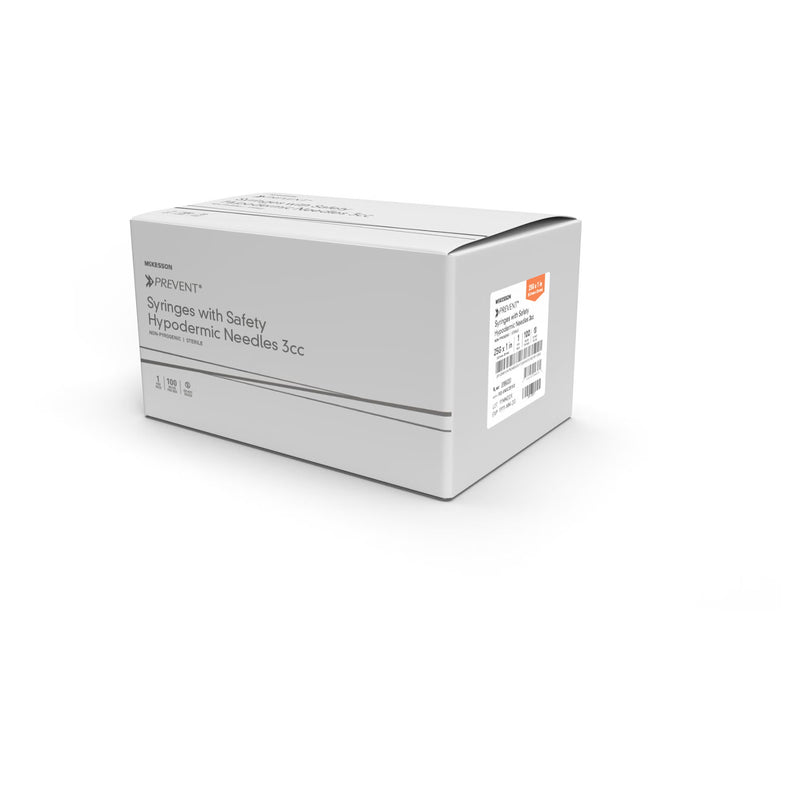 Safety Hypodermic Syringe with Needle McKesson Prevent 3 mL 1 Inch 22 Gauge Hinged Safety Needle Ultra Thin Wall (Case of 400)
