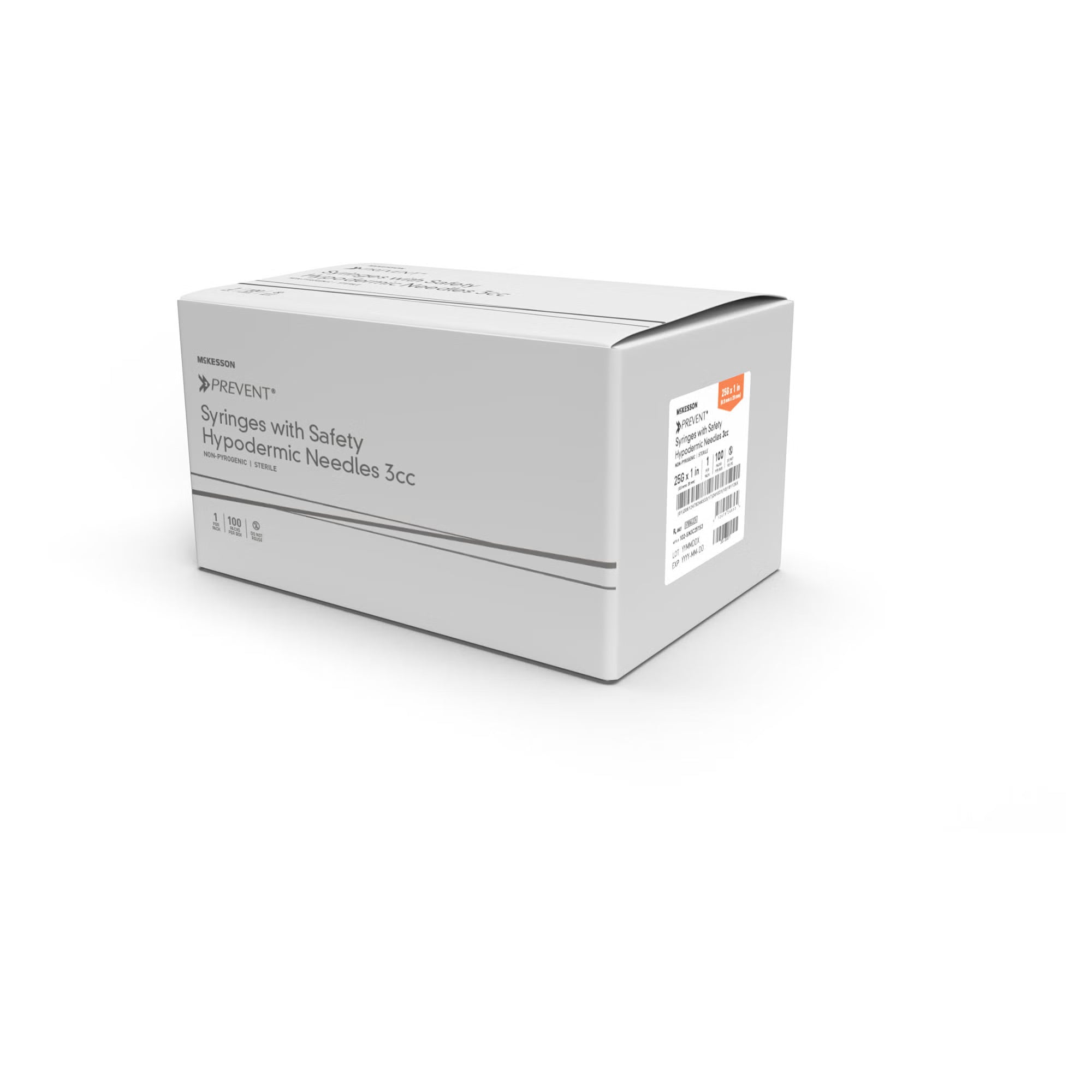 Safety Hypodermic Syringe with Needle McKesson Prevent 3 mL 1 Inch