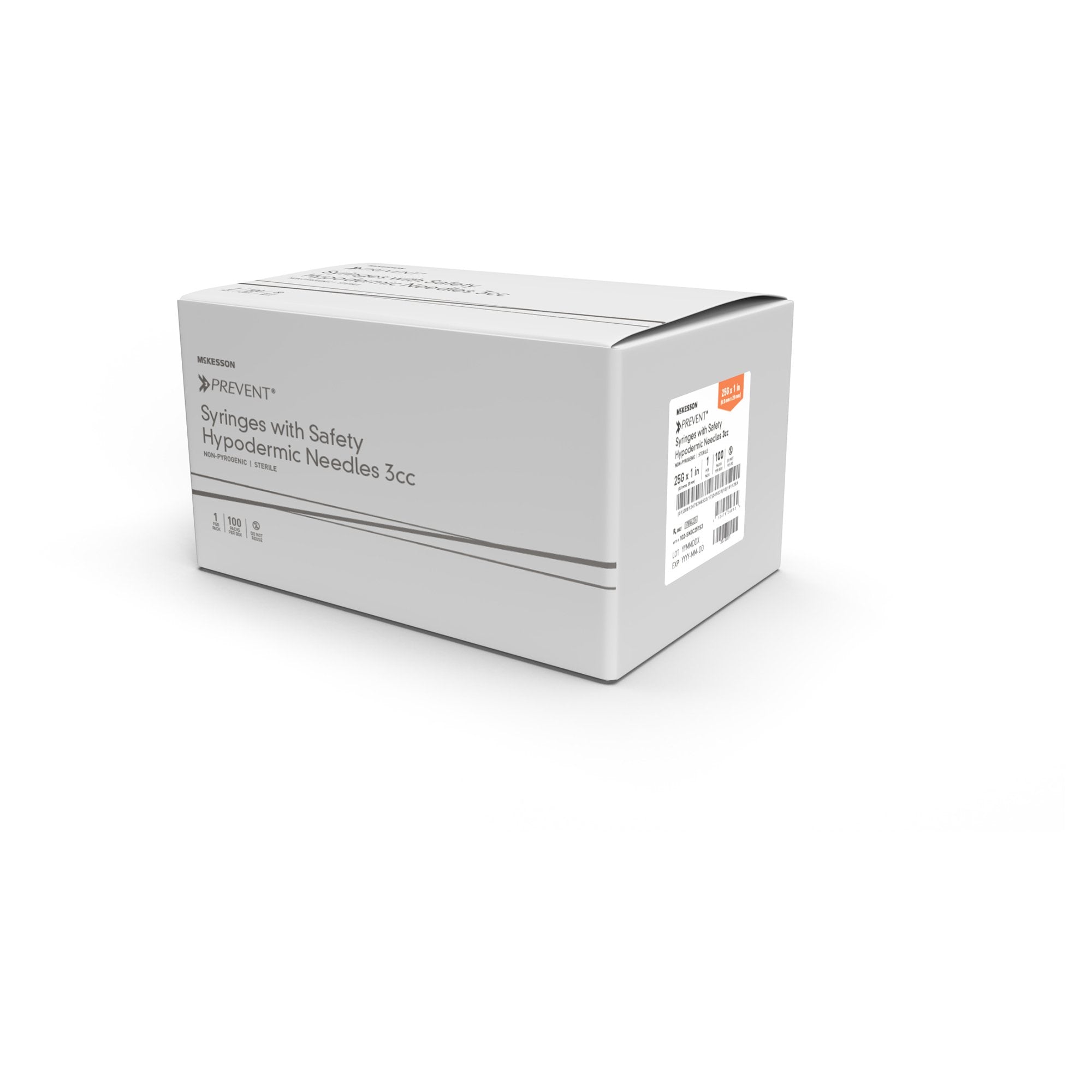Safety Hypodermic Syringe with Needle McKesson Prevent 3 mL 1 Inch 23 Gauge Hinged Safety Needle Ultra Thin Wall
