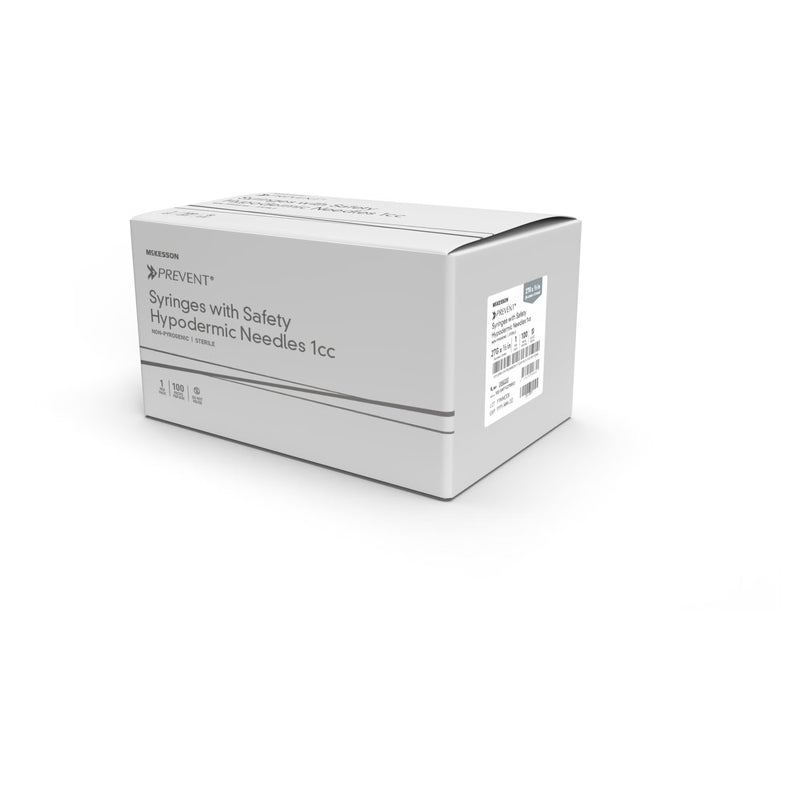 Safety Tuberculin Syringe with Needle McKesson Prevent 1 mL 1/2 Inch 27 Gauge Hinged Safety Needle Regular Wall (Case of 4 Boxes)