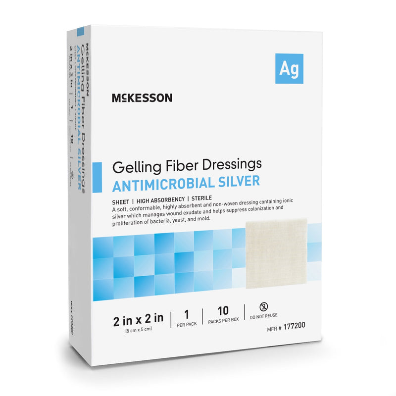 Silver Gelling Fiber Dressing McKesson 2 X 2 Inch Square Sterile 