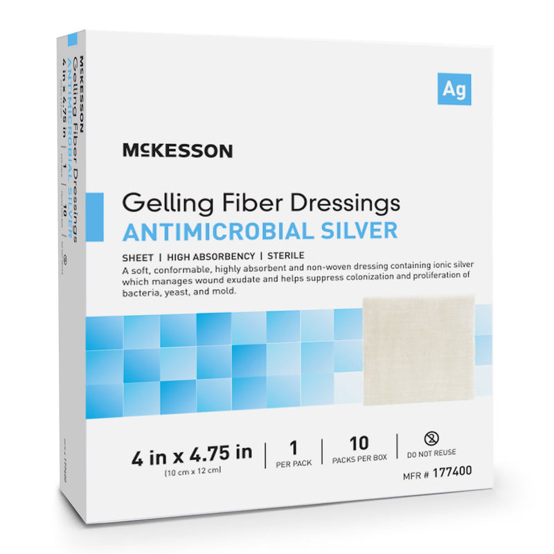 Silver Gelling Fiber Dressing McKesson 4 X 4-3/4 Inch Rectangle Sterile (Case of 100)