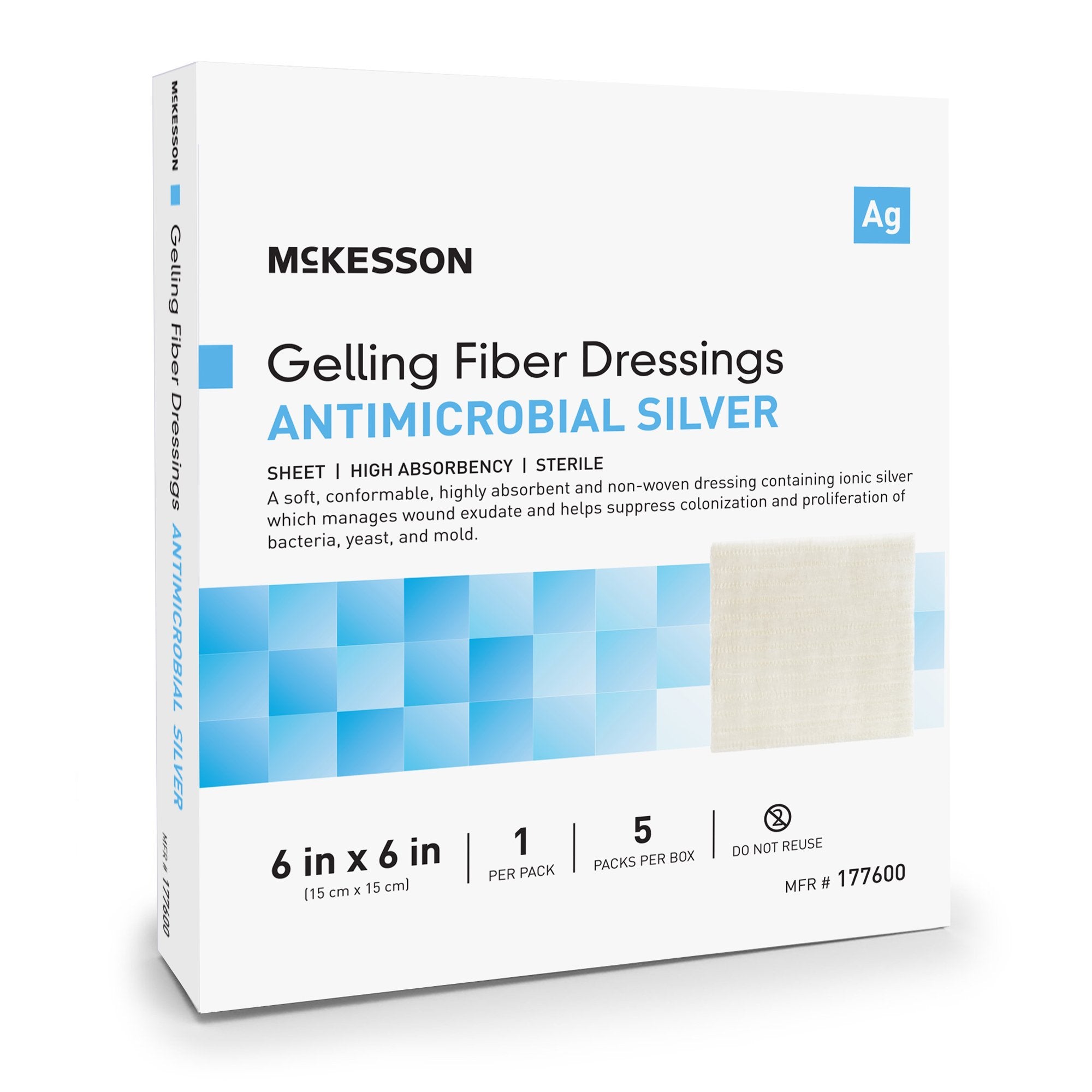 Silver Gelling Fiber Dressing McKesson 6 X 6 Inch Square Sterile