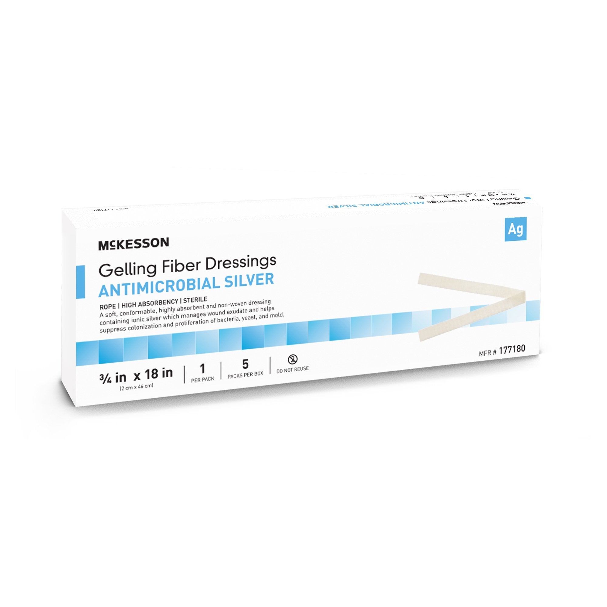 Silver Gelling Fiber Dressing McKesson 3/4 X 18 Inch Rope Sterile