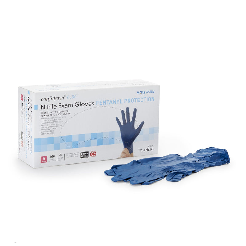Exam Glove McKesson Confiderm 6.8C Small 100 per Box NonSterile Nitrile Standard Cuff Length Textured Fingertips Blue Chemo Tested / Fentanyl Tested 