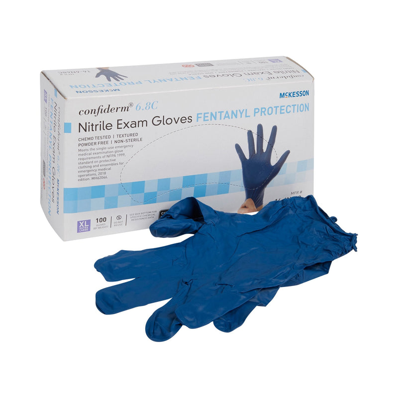 Exam Glove McKesson Confiderm 6.8C X-Large 100 per Box NonSterile Nitrile Standard Cuff Length Textured Fingertips Blue Chemo Tested / Fentanyl Tested 