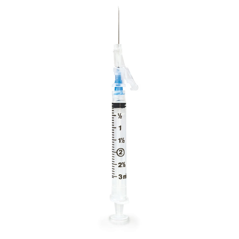 Safety Hypodermic Syringe with Needle McKesson Prevent SG 3 mL 1 Inch 23 Gauge Sliding Safety Needle Thin Wall (Case of 400)