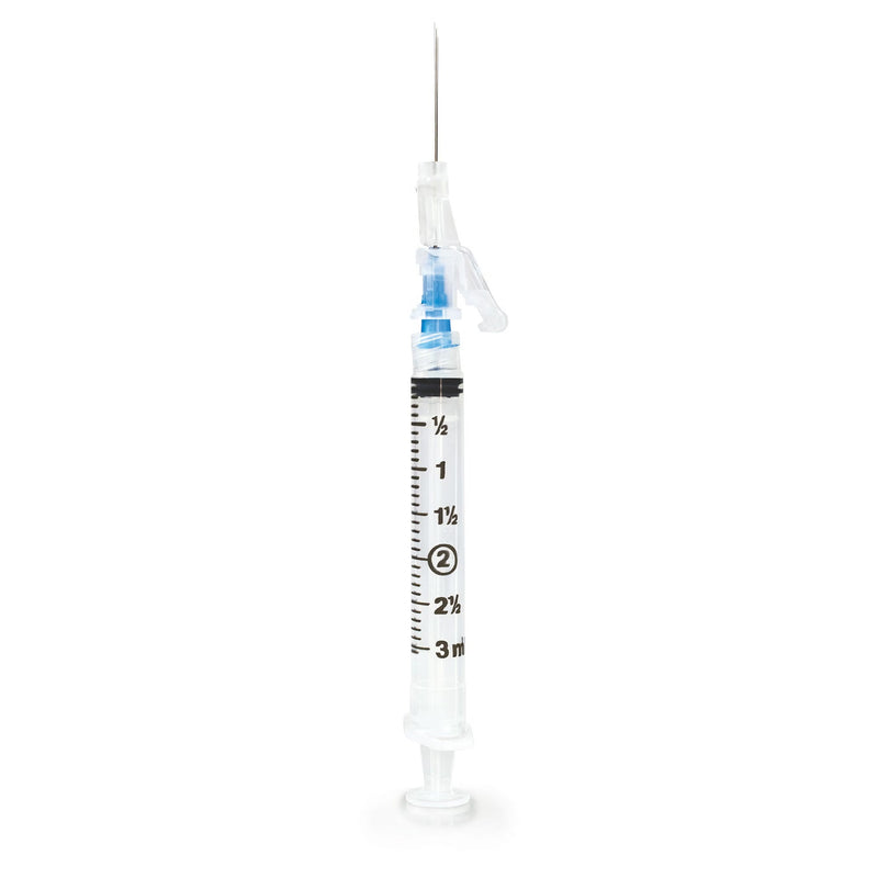 Safety Hypodermic Syringe with Needle McKesson Prevent SG 3 mL 1 Inch 23 Gauge Sliding Safety Needle Thin Wall 