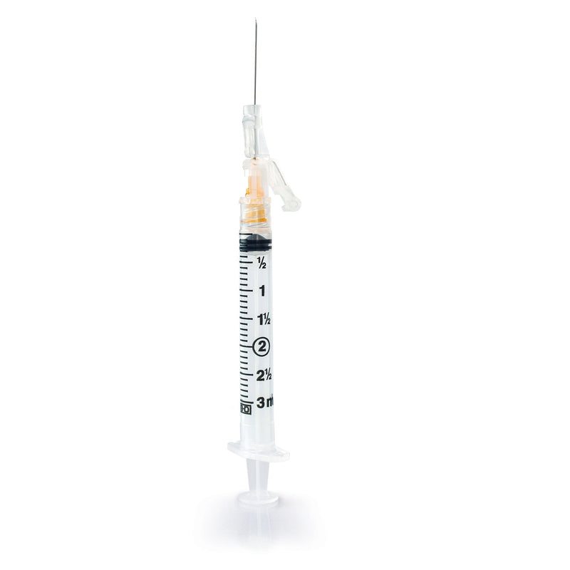 Safety Hypodermic Syringe with Needle McKesson Prevent SG 3 mL 1 Inch 25 Gauge Sliding Safety Needle Thin Wall 