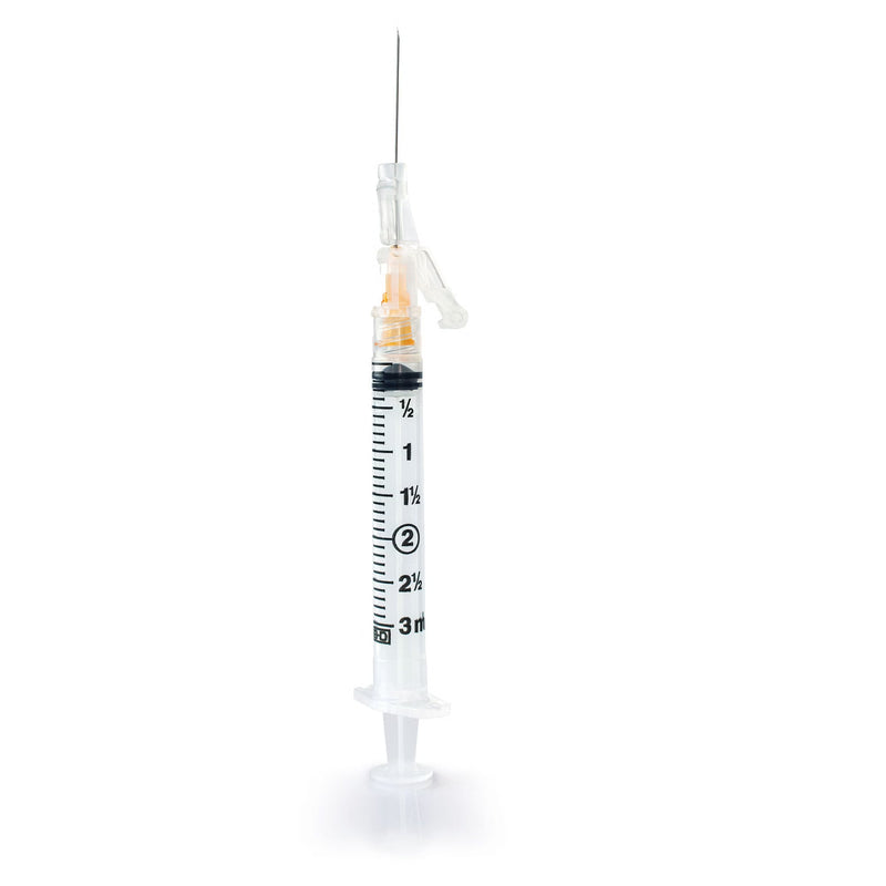 Safety Hypodermic Syringe with Needle McKesson Prevent SG 3 mL 1 Inch 25 Gauge Sliding Safety Needle Thin Wall 