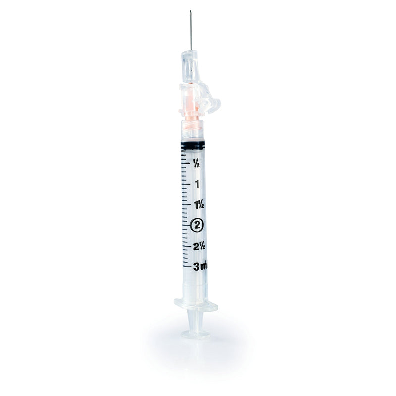 Safety Hypodermic Syringe with Needle McKesson Prevent SG 3 mL 5/8 Inch 25 Gauge Sliding Safety Needle Thin Wall 