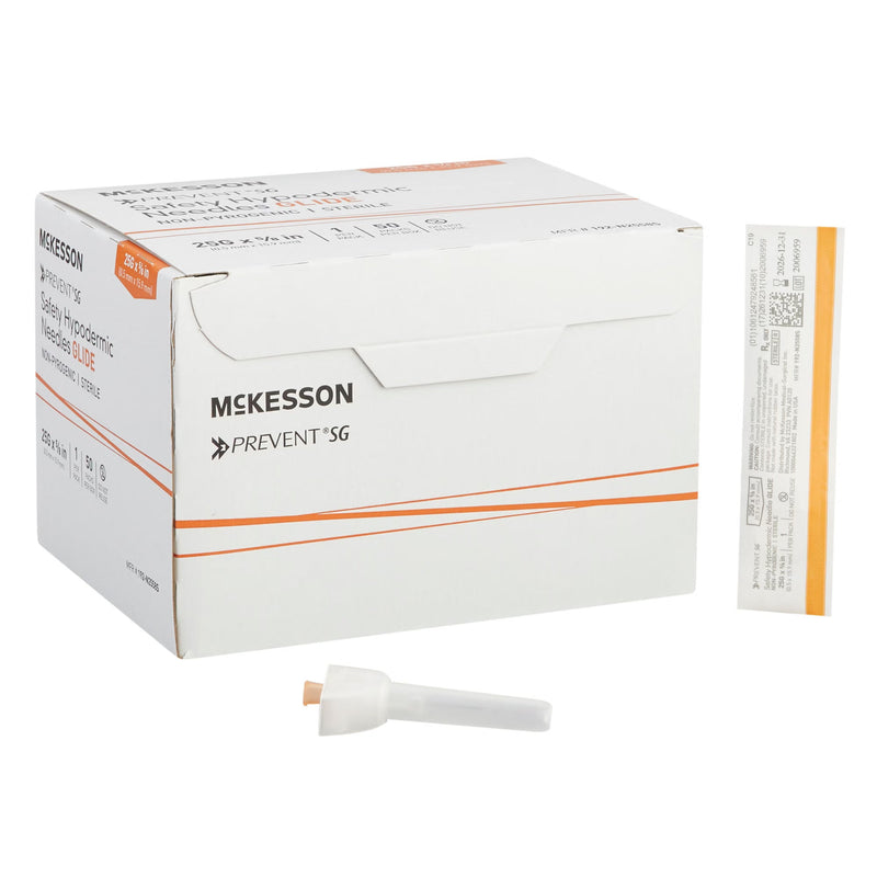 Safety Hypodermic Needle McKesson Prevent SG 5/8 Inch Length 25 Gauge Thin Wall Sliding Safety Needle 