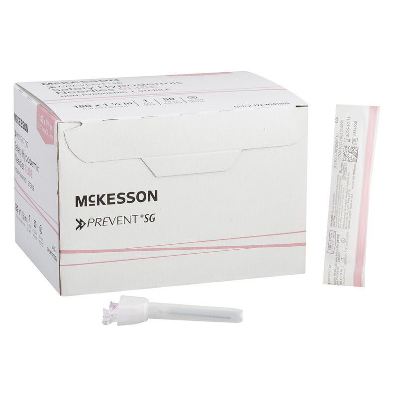 Safety Hypodermic Needle McKesson Prevent SG 1-1/2 Inch Length 18 Gauge Thin Wall Sliding Safety Needle 