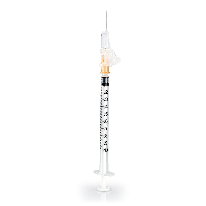 Safety Hypodermic Syringe with Needle McKesson Prevent SG 1 mL 5/8 Inch 25 Gauge Sliding Safety Needle Thin Wall 